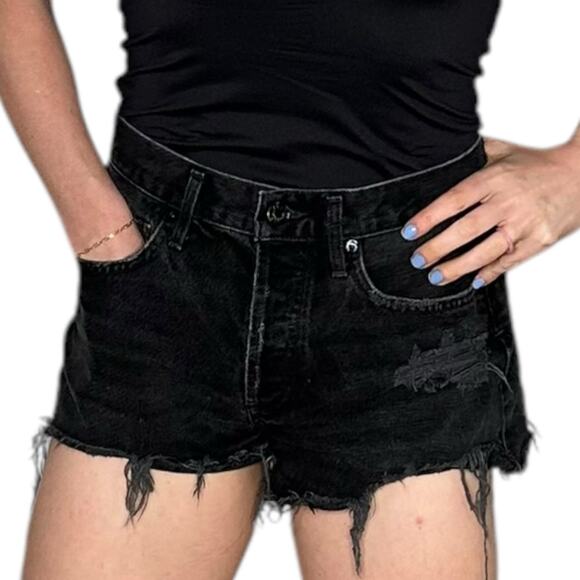 AGOLDE Parker Cut Off Denim Shorts Women's Size 26 Black Washed Gray Frayed Hems - Picture 2 of 9